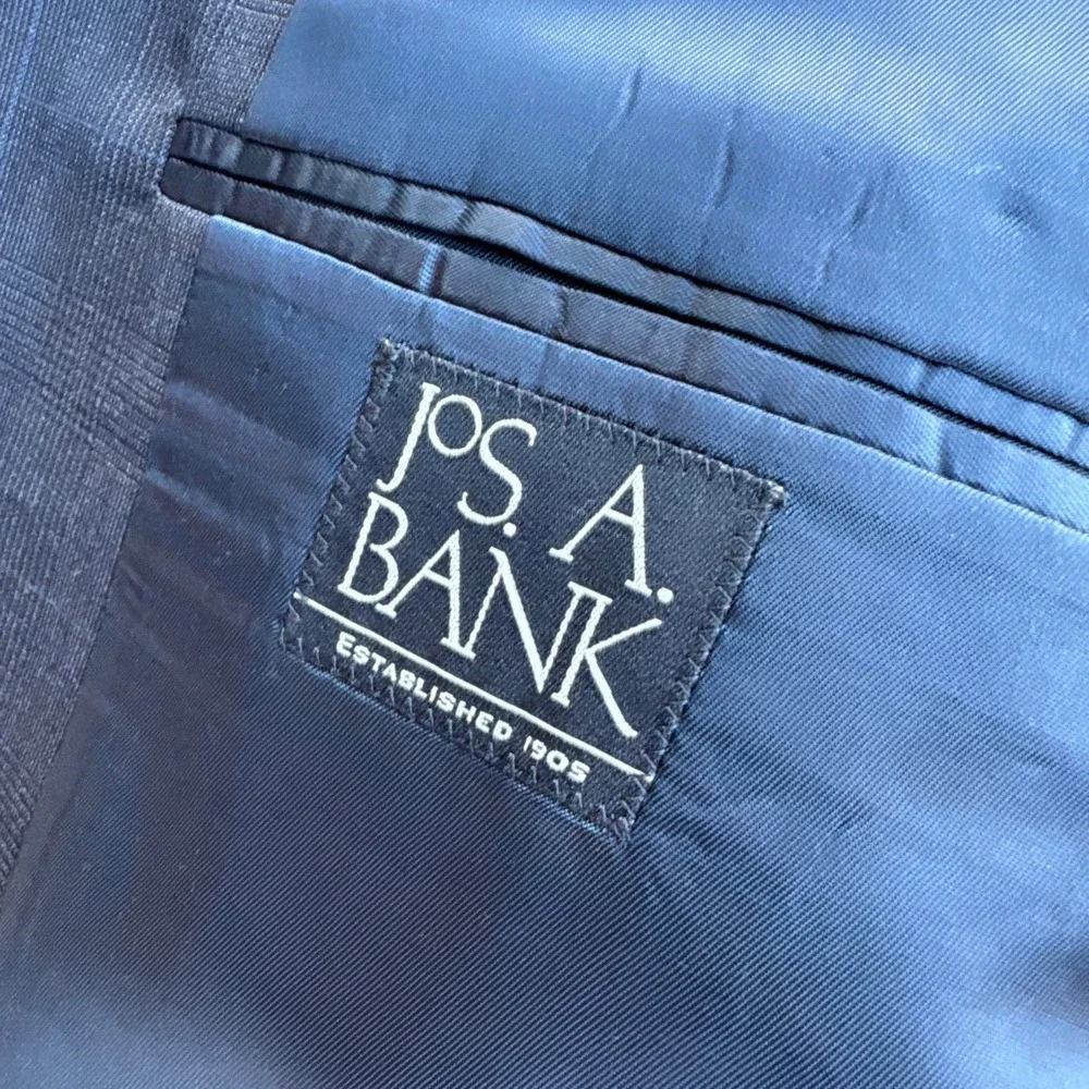 Jos A Bank Suit Mens 43L 34R Grey Glen Plaid Wool 2 Button Pleated Cuffed 2pc